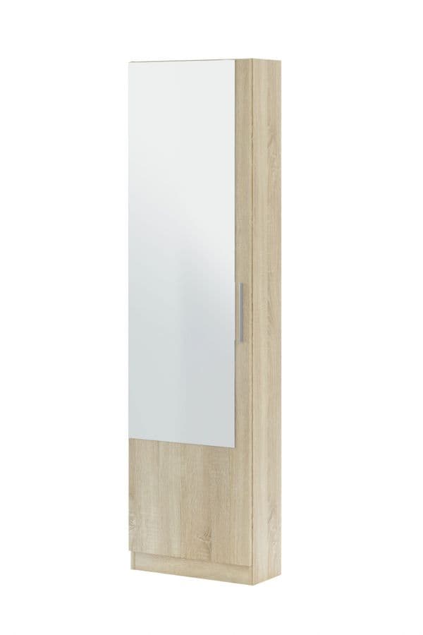 Florence Oak Tall Shoe Cabinet with Mirrored Door - 007864F
