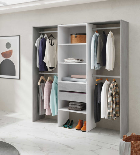 Flow Open Door Wardrobe in Ash Grey and White