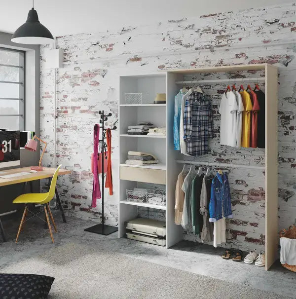 Jay Oak and White Open Door Wardrobe With Shelves And Rail- 0R8558O
