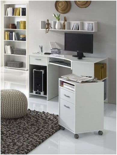Alexis White Corner Computer Office Desk With Drawer 350-001