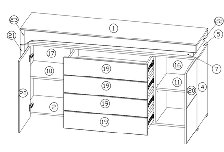 Serava 2 Door 4 Drawer Large Modern Grey and White Gloss Sideboard With Lights - WHK-3- N13