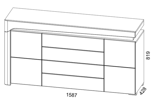 Serava 2 Door 4 Drawer Large Modern Grey and White Gloss Sideboard With Lights - WHK-3- N13