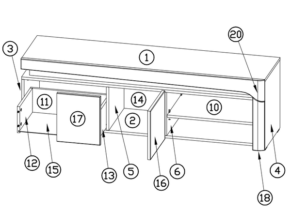 Serava White Gloss and Grey TV Cabinet Entertainment Unit - WHTV-1 - N13