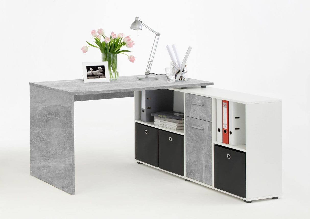 Vela White and Concrete Grey Flexi Corner Office Desk 353-001 Conwht