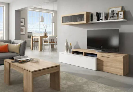 Isla White Gloss And Oak Effect Reversible L-Shaped TV Entertainment Wall Unit Cabinet -016667F