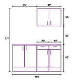 Magna Modular White Gloss 160cm Full Flat Pack Kitchen Units Set With Worktops Included  - Option 8