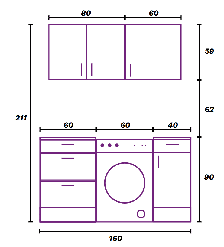 Magna White Gloss Modular 160cm Full Flat Pack Kitchen Units Set With Worktops Included - Option 9