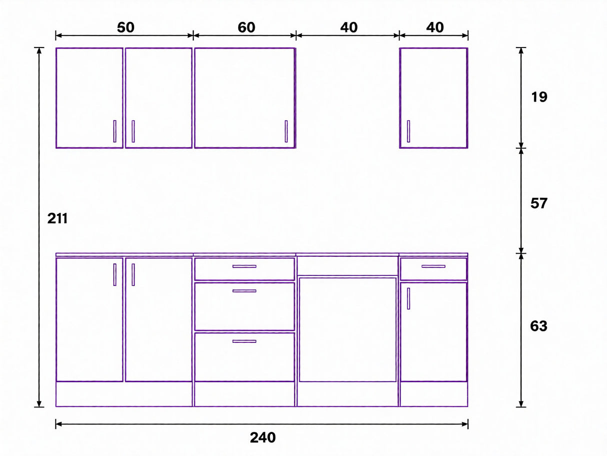 Magna White Gloss Modular 240cm Full Flat Pack Kitchen Units Set With Worktops INCLUDED - Option 2