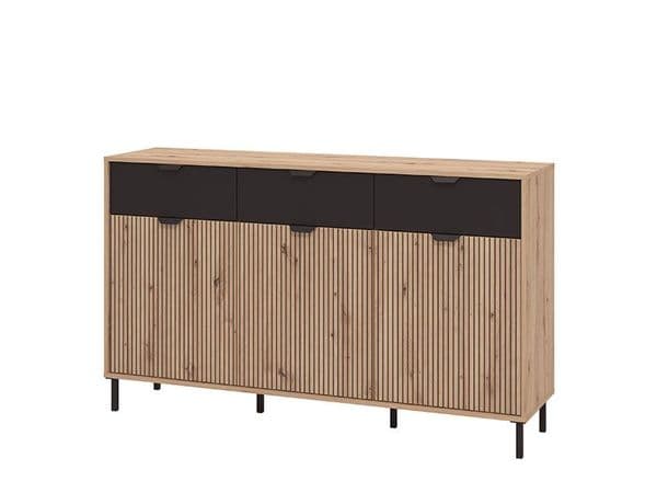 Meyelisse Artisan Oak Effect Slatted And Black 3 Door Sideboard - 11013359