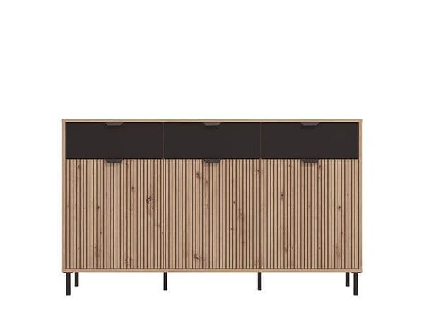 Meyelisse Artisan Oak Effect Slatted And Black 3 Door Sideboard - 11013359