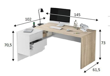 Princela White and Oak Large Corner Desk with Drawers- 0F4655A