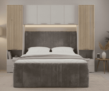 Miracle Cashmere Taupe and Slat Effect Overbed Unit with Double or Kingsize Bed Bedroom Furniture SET - 3484/ANDREA