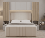 Miracle Cashmere Taupe and Slat Effect Overbed Unit with Double or Kingsize Bed Bedroom Furniture SET - 3484/ANDREA