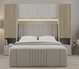 Miracle Cashmere Taupe and Slat Effect Overbed Unit with Double or Kingsize Bed Bedroom Furniture SET - 3484/ANDREA