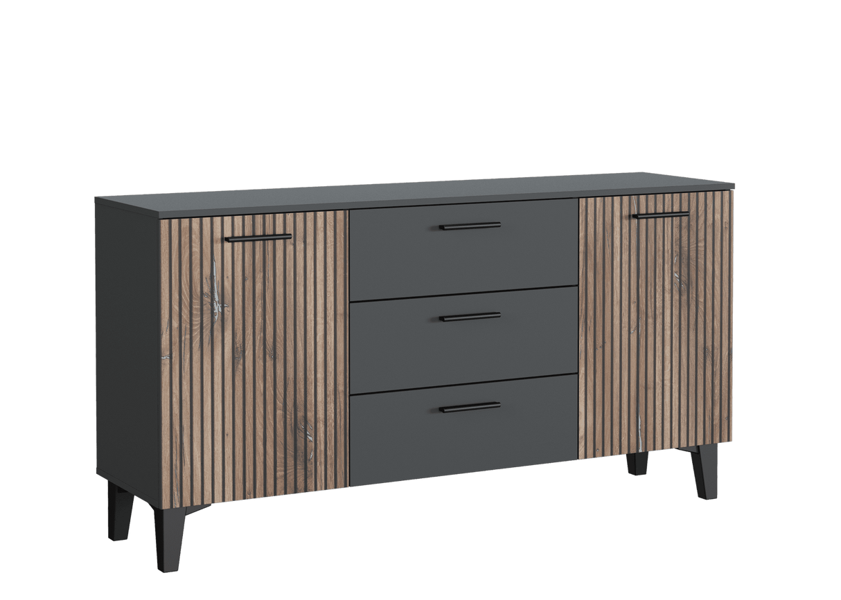 Miracle Slatted Sideboard in Grey & Rustic Oak