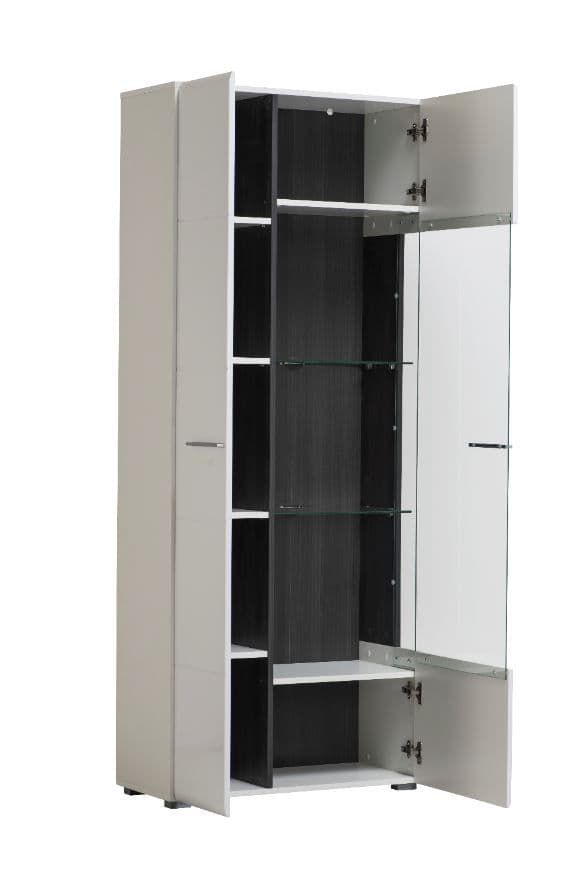Reneese Modern Tall Wide 2 Door Showcase Display Cabinet in White Gloss with Black- 11008842
