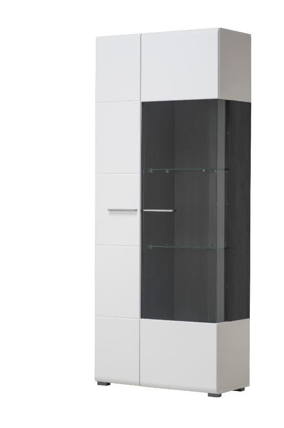 Reneese Modern Tall Wide 2 Door Showcase Display Cabinet in White Gloss with Black- 11008842