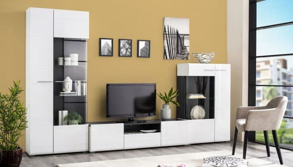 Reneese Modern Tall Wide 2 Door Showcase Display Cabinet in White Gloss with Black- 11008842