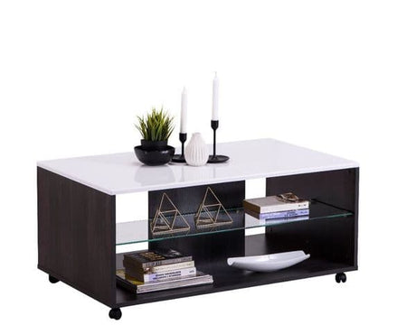 Reneese White Gloss and Ash Grey Coffee Table With Glass Shelf- 11008600