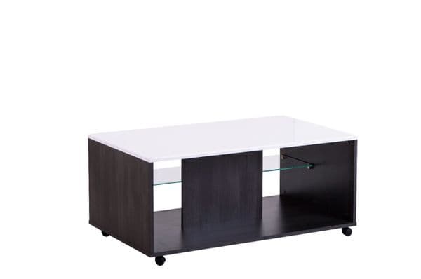 Reneese White Gloss and Ash Grey Coffee Table With Glass Shelf- 11008600