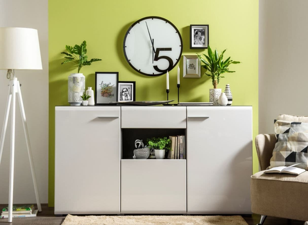 Monclere White Gloss and Black Large Tall Wide Sideboard Storage Unit
