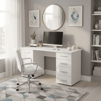 Karma Desk With Drawers and Cupboard in Pure White