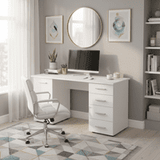 Karma Desk With Drawers and Cupboard in Pure White
