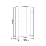 Zian Canadian Oak Effect Small Narrow Space-Saving Sliding 2 Door Wardrobe 100cm Wide - MAX019F
