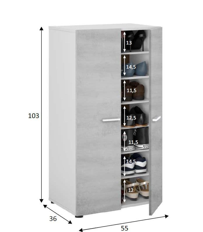 Naples Shoe 21 pair Cupboard Cabinet Grey and White 2962