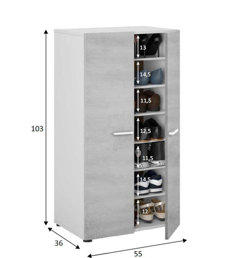 Naples Shoe 21 pair Cupboard Cabinet Grey and White 2962