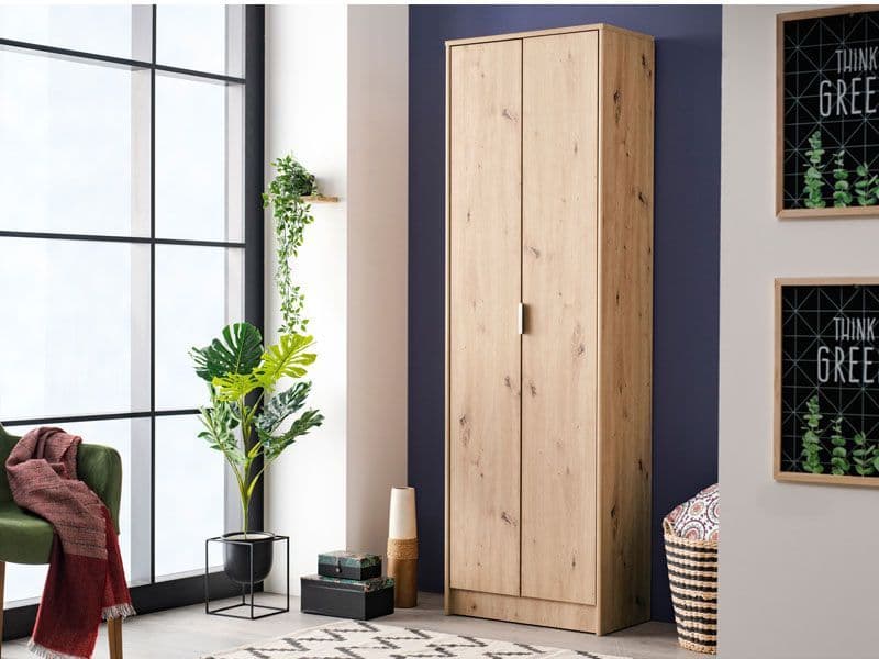 Pria Artisan Oak Effect Tall Multipurpose 2 Door Utility Shoe Storage Cupboard- 11008177
