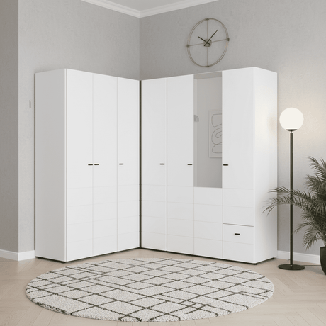 Nevaris White 3 Piece Large Corner Bedroom Wardrobe Modular Set