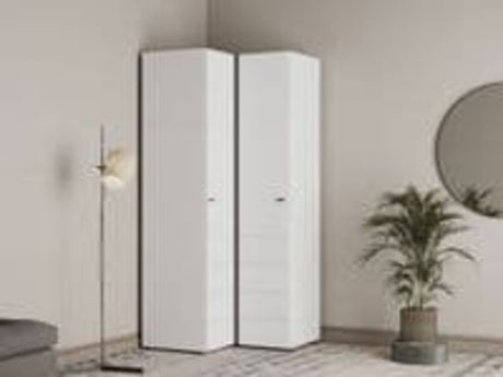 Nevis White Narrow 2 Door Space-Saving Corner Wardrobe