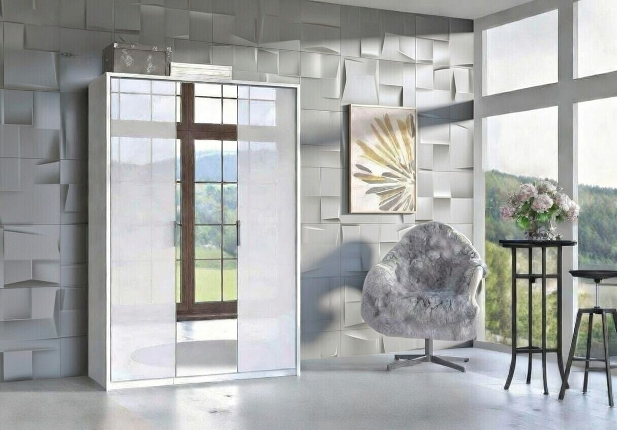 Guerlain 3 Door White High Gloss Mirrored Wardrobe P4RXPL03