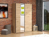 Raya Oak Effect Mirrored Sliding Door Wardrobe 145cm - 11013480