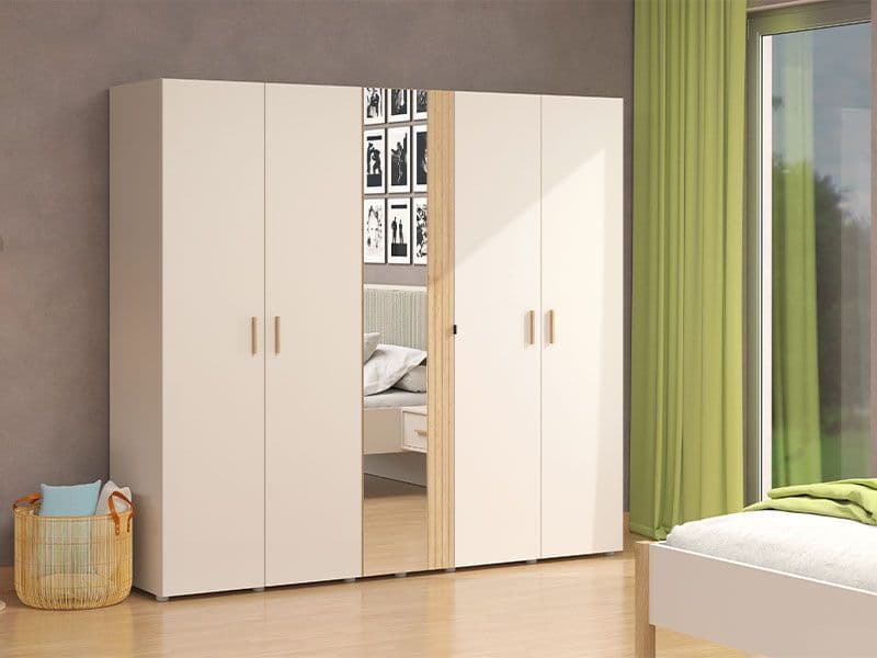 Elandra Cashmere Taupe And Artisan Oak Effect Large Mirrored 5 Door Wardrobe 11013695