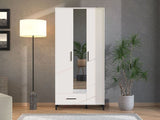 Orska White 3 Door Tall Shallow Depth Mirrored Wardrobe for Small Spaces - 11014281