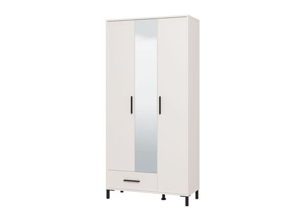 Orska White 3 Door Tall Shallow Depth Mirrored Wardrobe for Small Spaces - 11014281