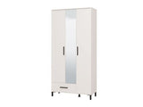 Orska White 3 Door Tall Shallow Depth Mirrored Wardrobe for Small Spaces - 11014281