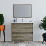 Pico 800mm Oak Effect 2 Drawer Bathroom Vanity Cabinet with Sink And Mirror -305040H