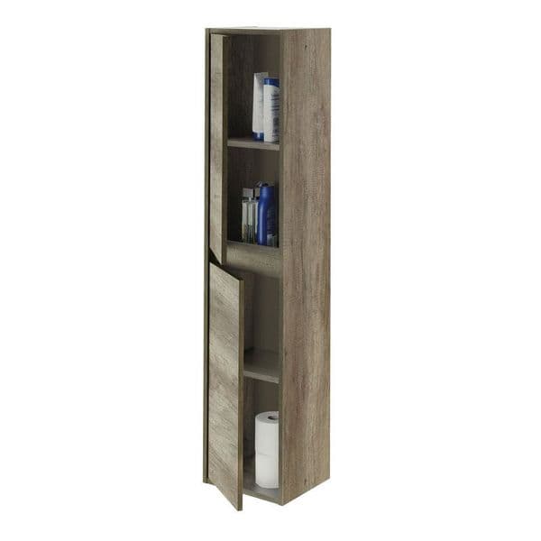Pico Nordic Oak Effect Tall 2 Door Wall Mounted Floating Bathroom Storage Cupboard-305070H