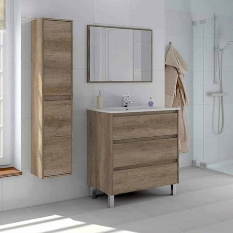 Pico Nordic Oak Effect Tall 2 Door Wall Mounted Floating Bathroom Storage Cupboard-305070H