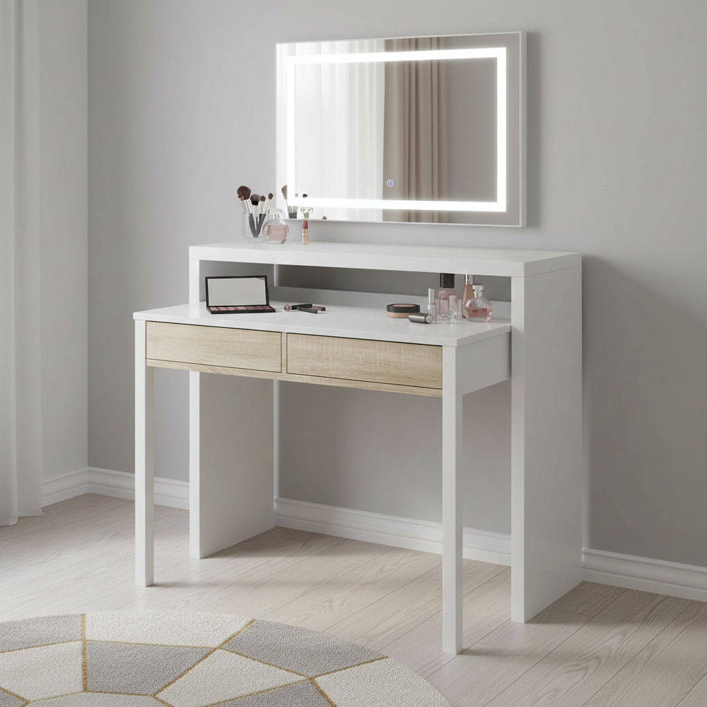 Whisper Extending Desk in White & Light Oak