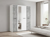 Varadero White And Concrete Grey Effect 4 Door 157cm Mirrored Wardrobe - 11011615rz