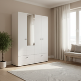 Nevaris White Narrow 4 Door 2 Drawer Space-Saving 155cm Wide Combination Wardrobe - 11014883