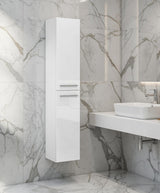 Sidi White Gloss 2 Door Wall Hung Floating Bathroom Storage Cupboard-305465BO