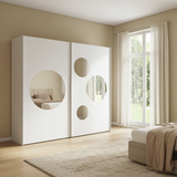 Cullinan White Large 219cm Sliding Door Wardrobe With Round Mirrors - 8XIKS102