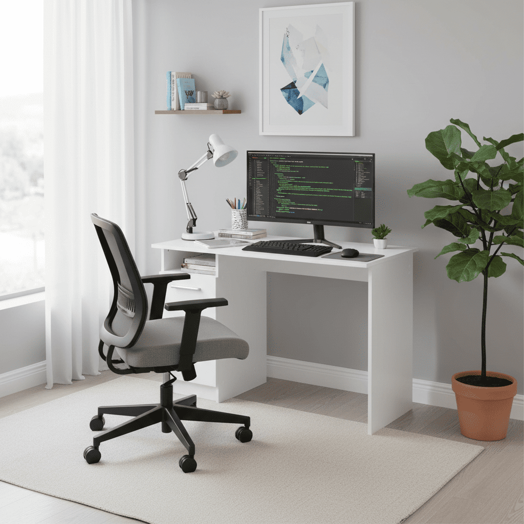 Seville White Compact Study Writing Desk With Storage - 11008652