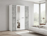 Varadero White And Concrete Grey Effect 4 Door 157cm Mirrored Wardrobe - 11011615rz