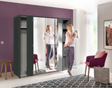 Rico Bi-Fold and Mirrored 4 Door 183cm Wardrobe Dark Grey 2955